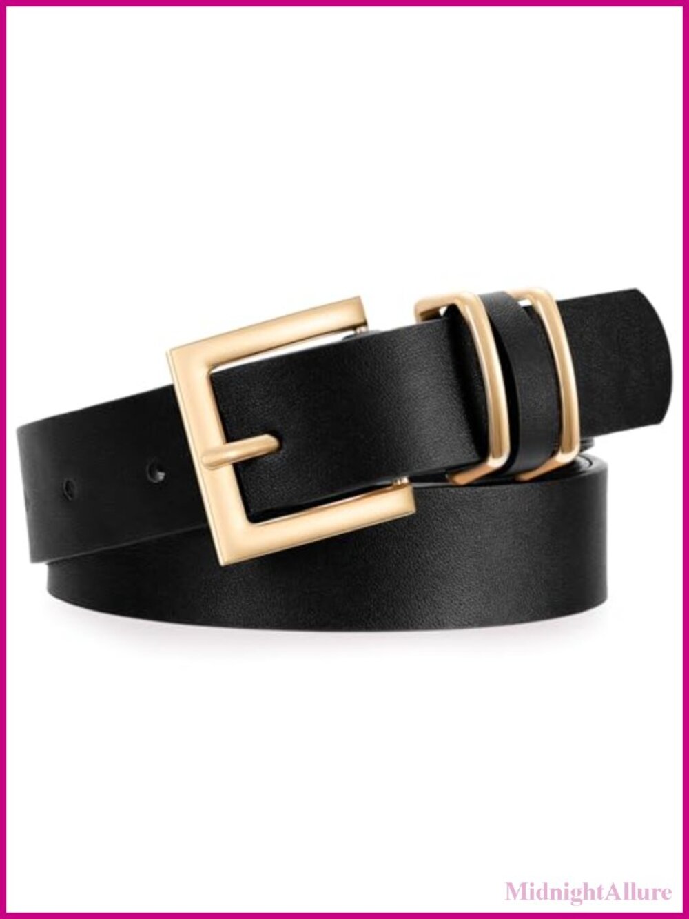Women Vegan Leather Belt Square Gold Buckle Adjustable Fit Jeans Pants Dresses